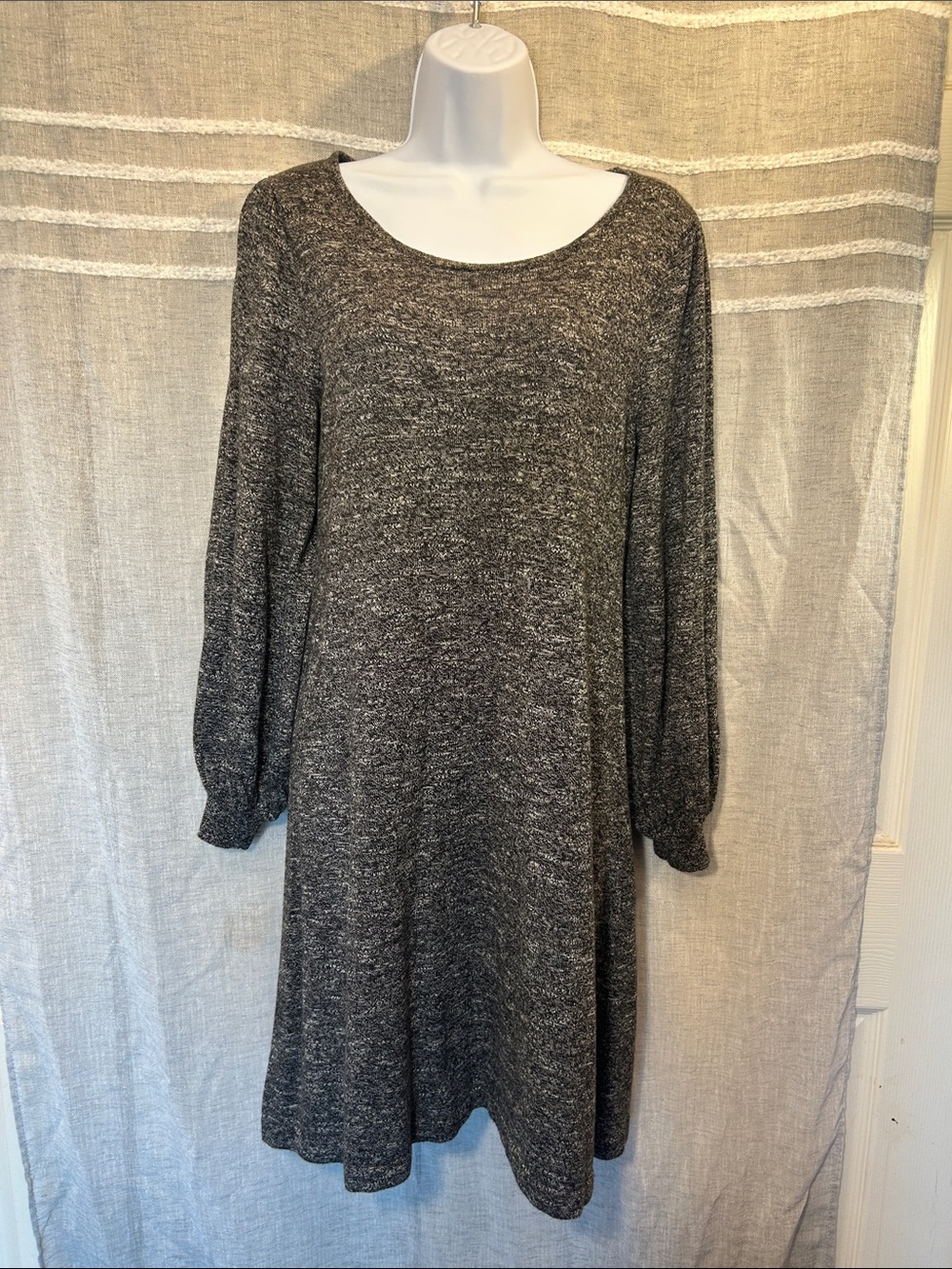 Max Studio Charcoal Gray Long-Sleeve Knit Swing Dress